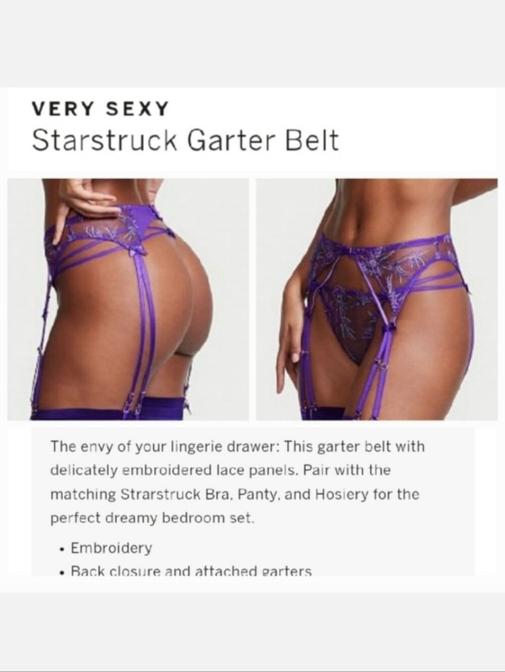 Victorias secret very sexy starstruck garter belt PURPLE MEDIUM LARGE